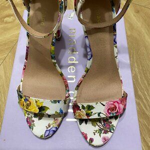 Madden Girl Women's Sz 6.5 Beella Floral Ankle Strap Block Heeled Sandals 3.5"